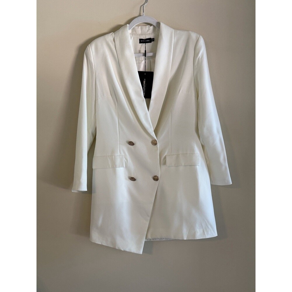 NWT PrettyLittleThing Blazer Dress US 6 White Gold Button Double Breasted Mini